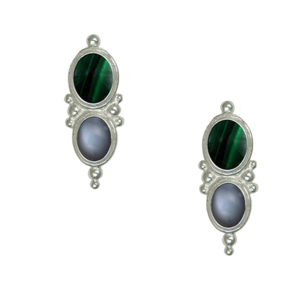 Sterling Silver Drop Dangle Earrings With Malachite